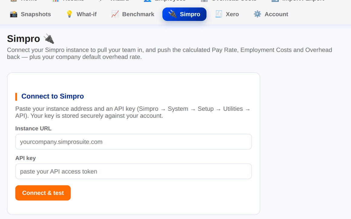 Connect to Simpro and Xero